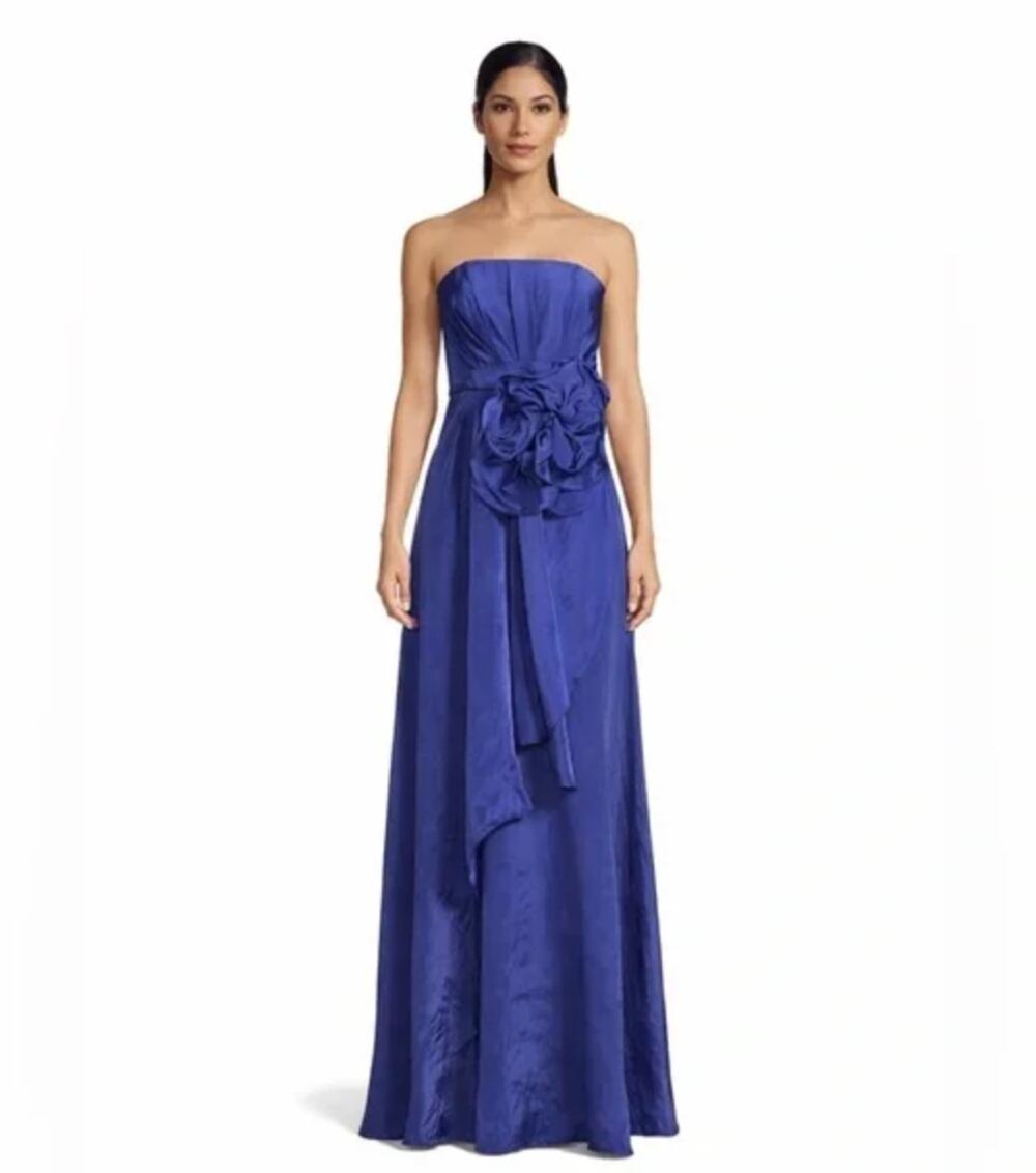 Muse by Marchesa Bluebell Rosette Organza Strapless Gown Formal Blue US 2 NWT